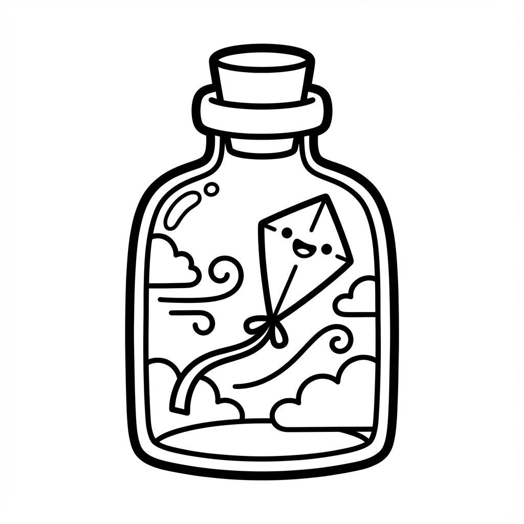 Pond bridge scene inside a terrarium, a thick line coloring pages choice.